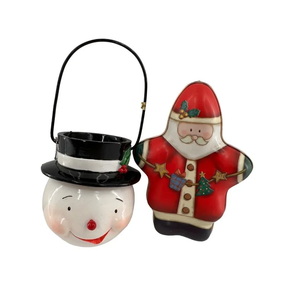 Snowman & Santa Christmas Ornaments Metal & Ceramic 5.5
